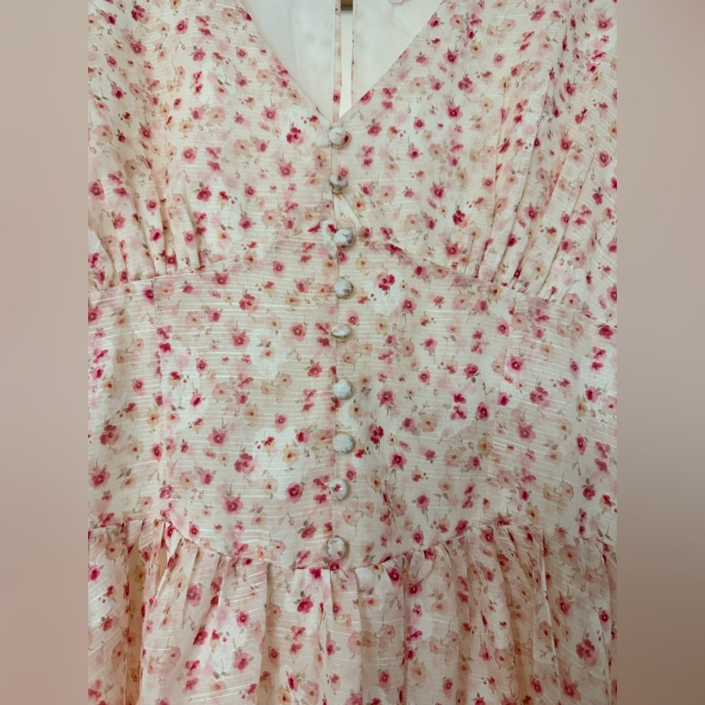All in Favor Floral Puff Sleeve Mini Dress Cream Pink | Medium - Picture 6 of 10